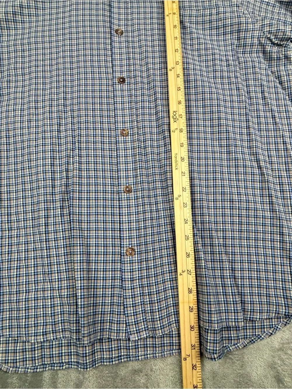 Mountain Khakis Shirt Mens XL Blue Brown Plaid Check Long Sleeve *Flaws
